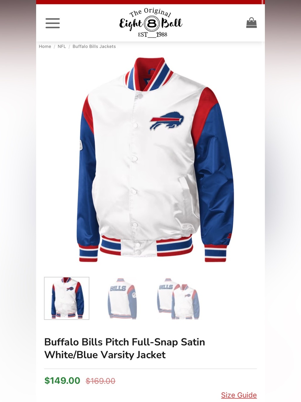 Buffalo Bills Pitch Full-Snap Satin White/Blue Varsity Jacket - L
